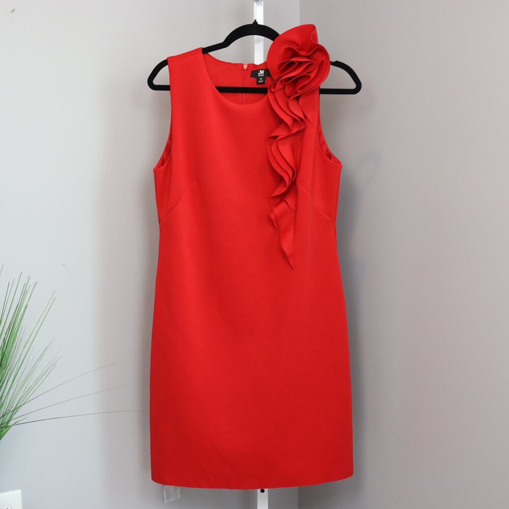 JW Jason Wu Sheath Dress M Red Womens Rosette Ruffle Sleeveless